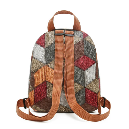 Vintage Patchwork PU Leather Casual Backpack