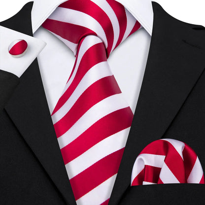 Barry Wang Jacquard Striped Silk Men's Tie Pocket Square Cufflinks Set