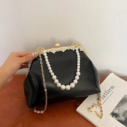 Luxury Pearl Chain Minaudière Shoulder Bag