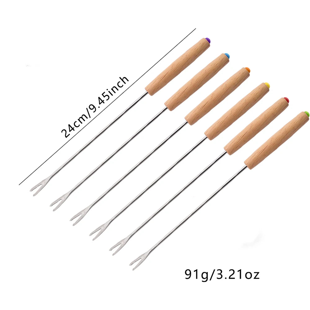 Stainless Steel Fondue Fork Set with Wooden Handles