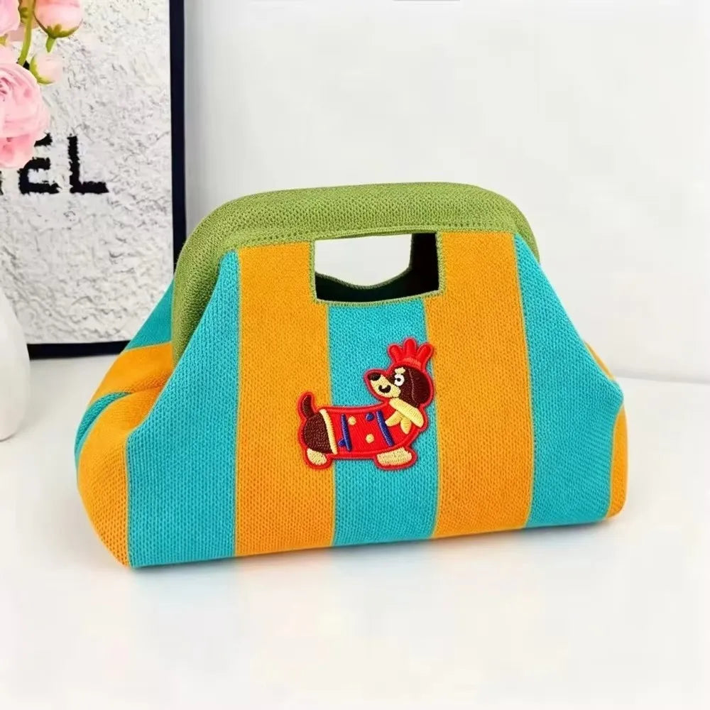Striped Woven Knit Cosmetic Bag