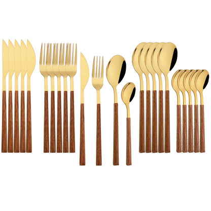 Stainless Steel Cutlery Set with Wood-Effect Handles