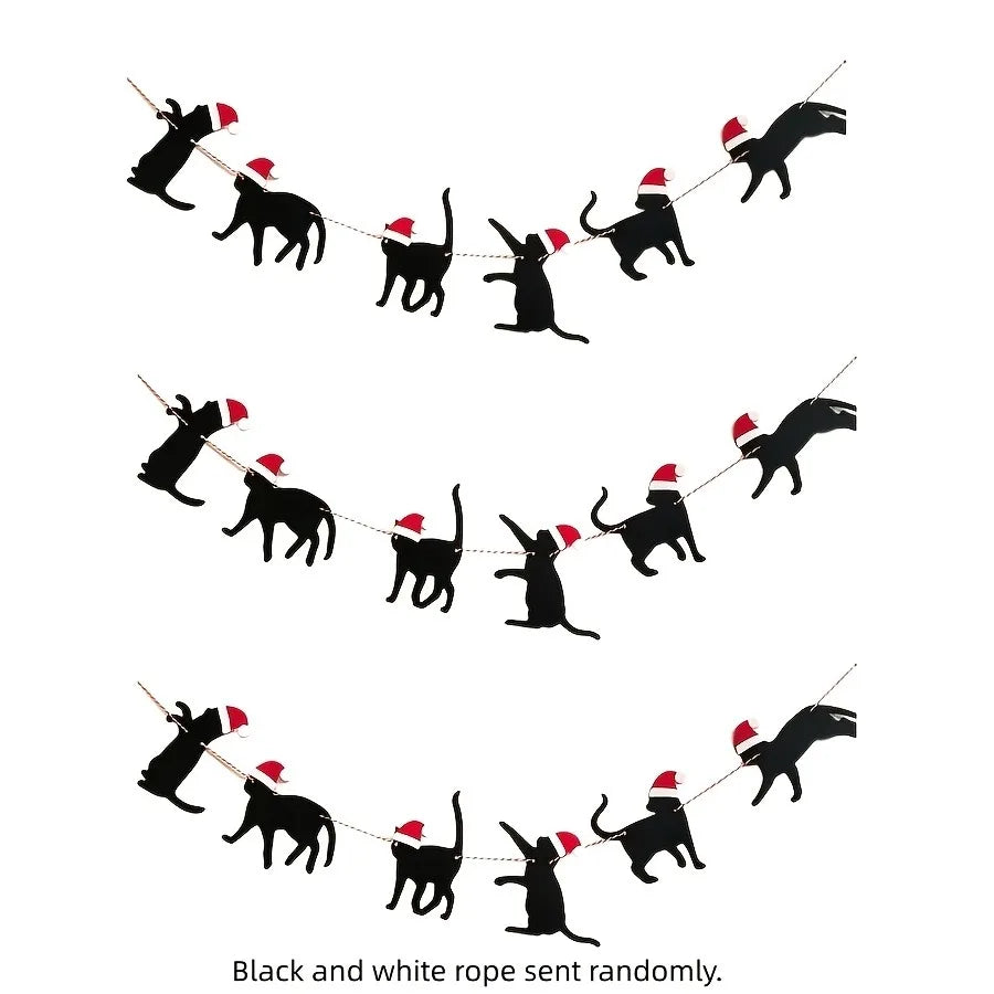 Black Cat Christmas Hanging Banner