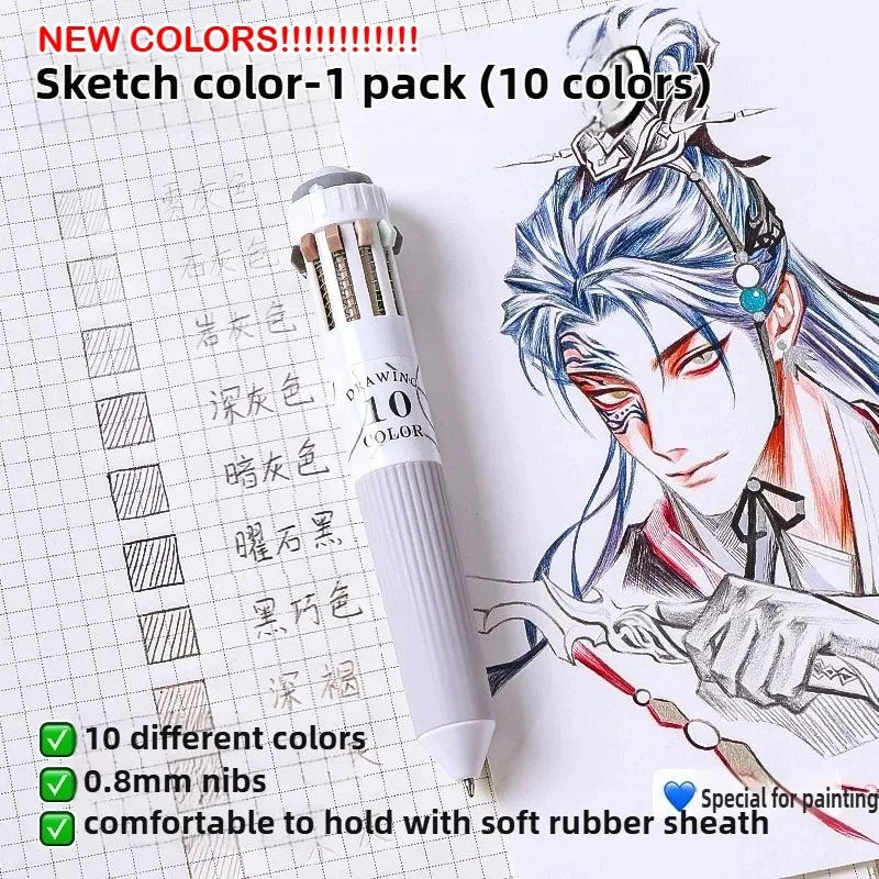0.8mm Soft Grip Multi-Colour Ballpoint Pen for Drawing & Writing