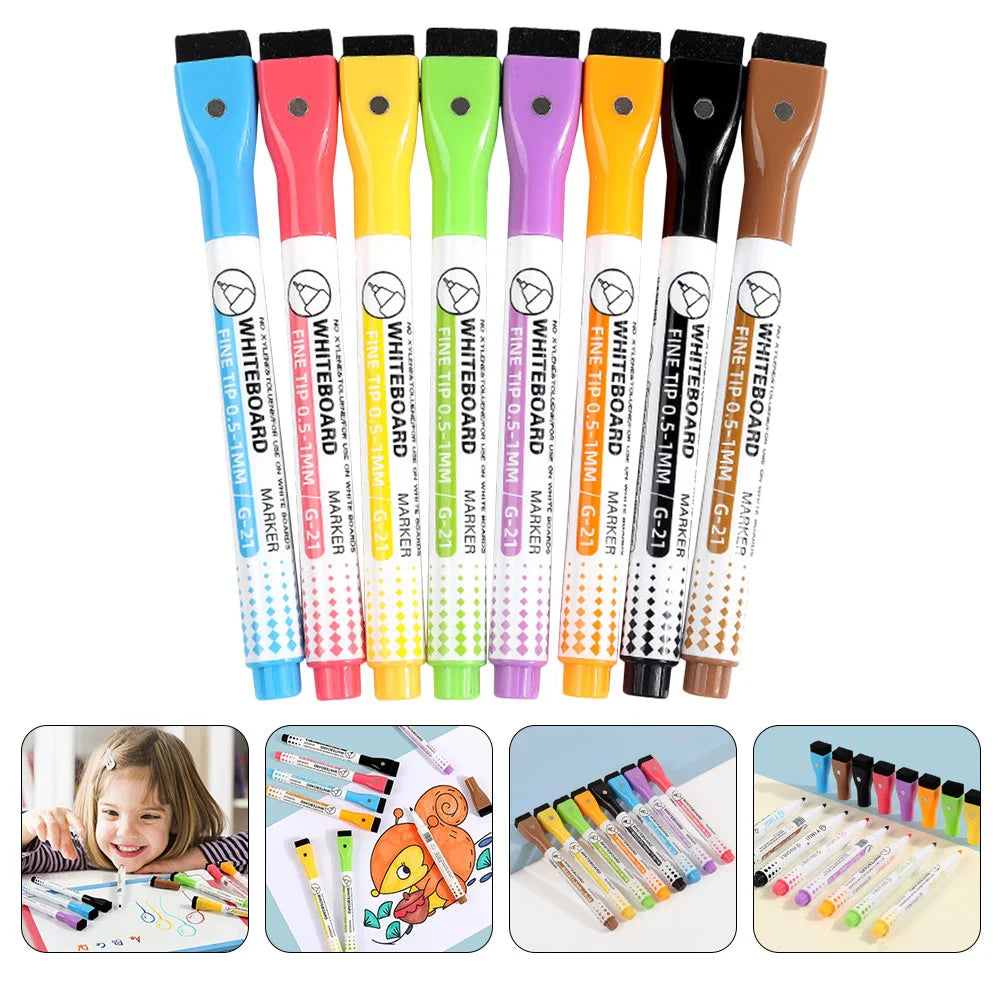 8 Pcs Portable Magnetic Whiteboard Pen With Eraser