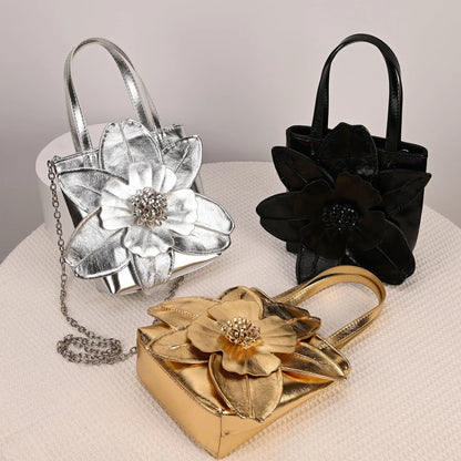 3D Floral PU Leather Bucket Handbag