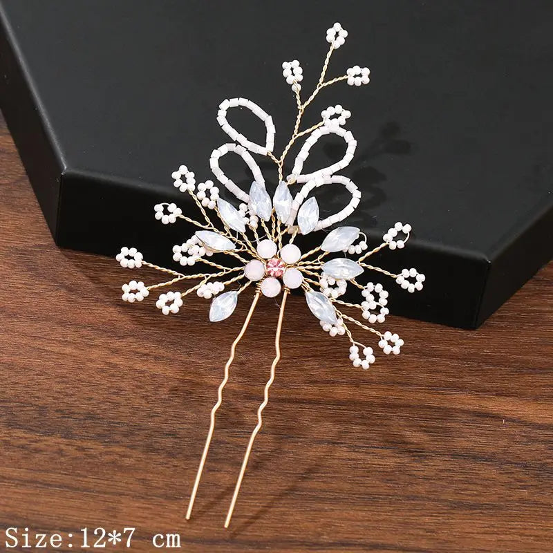 Pearl Rhinestone Flower Hair Pins