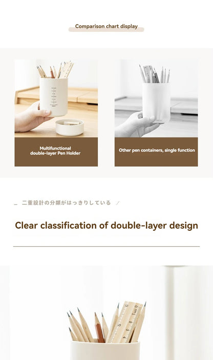 Minimalist Double-Layer Desk Organizer Pen Holder for Office & Makeup Brushes