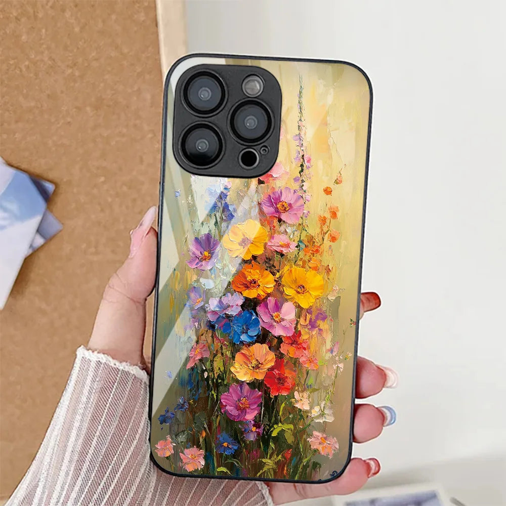 iPhone Case Floral Tempered Glass Red