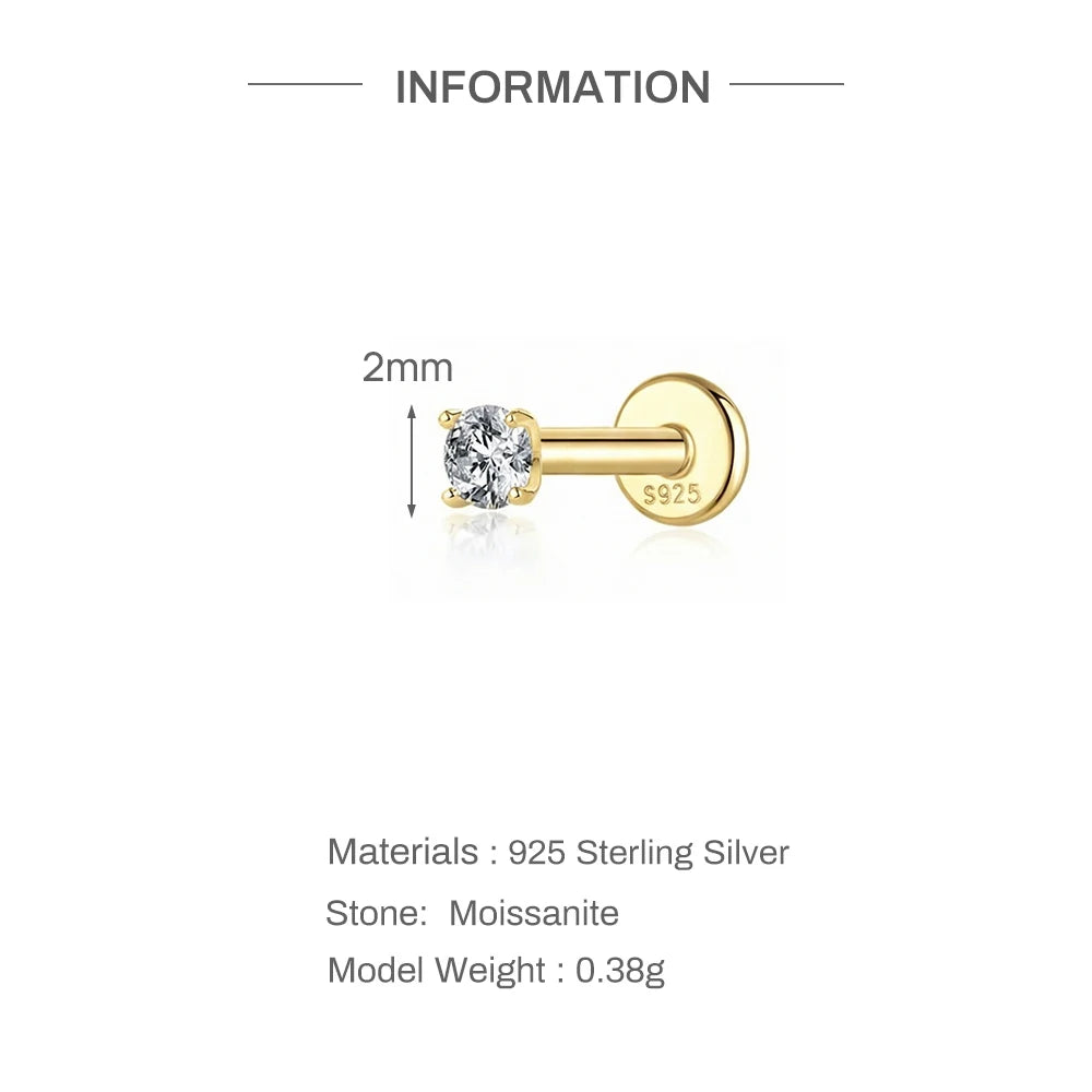 925 Sterling Silver Round Moissanite Stud Earring