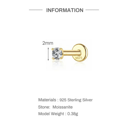 925 Sterling Silver Round Moissanite Stud Earring