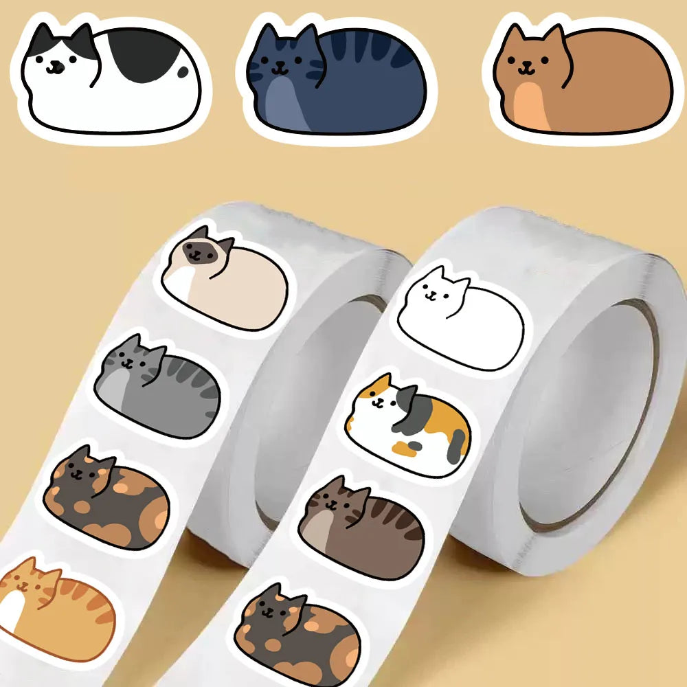 500 Cute Cartoon Cat Roll Stickers