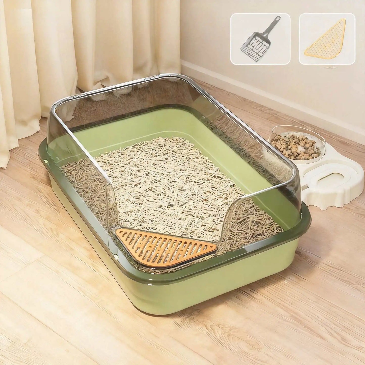 Semi-Enclosed Cat Litter Box with Scoop