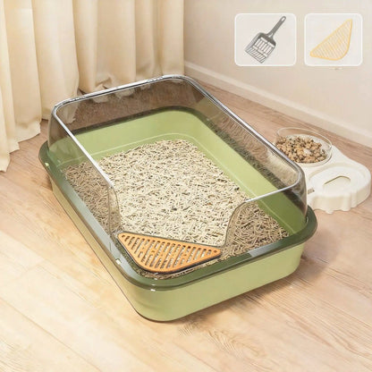 Semi-Enclosed Cat Litter Box with Scoop