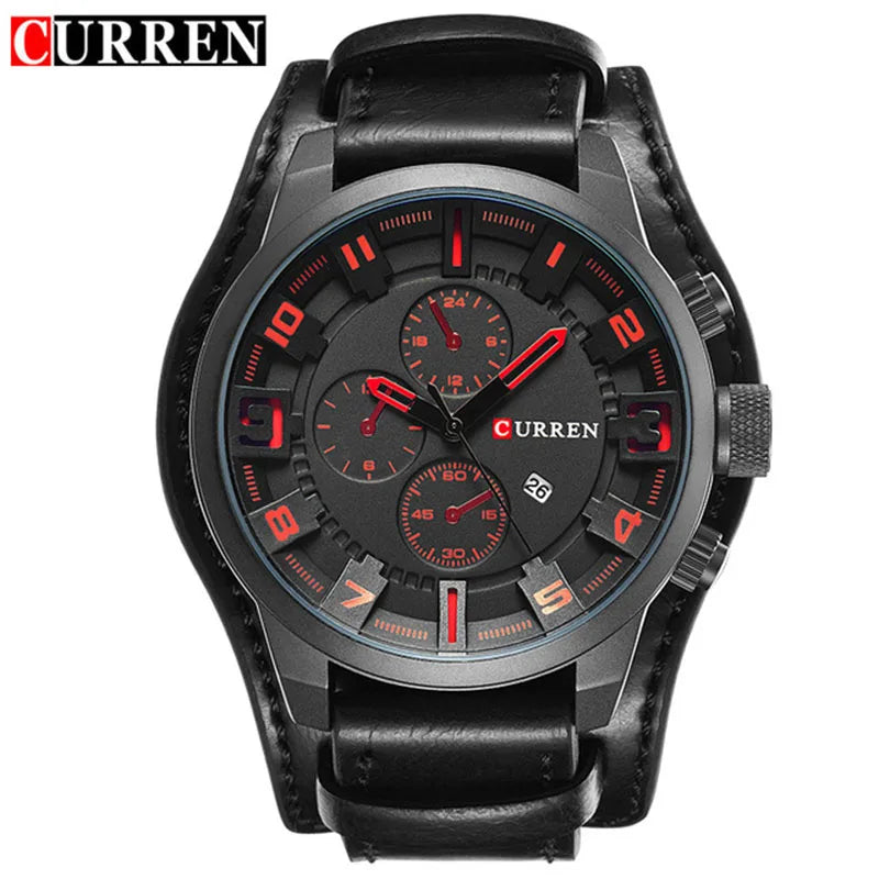 CURREN 8225 Men's Large Dial Leather Quartz Watch