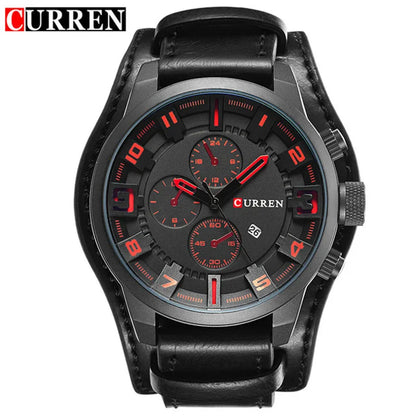 CURREN 8225 Men's Large Dial Leather Quartz Watch