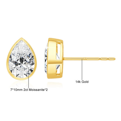 14K Gold Pear Moissanite Stud Earrings