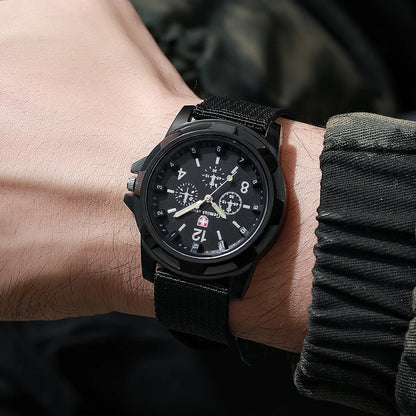 Men's Military Style Nylon Strap Quartz Watch Set