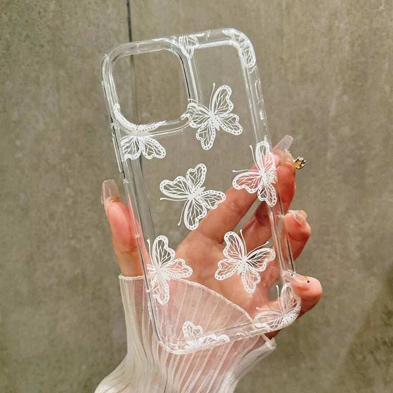 Cartoon White Butterfly Clear Case For iPhone 16 15 14 13 12 Mini 11 Pro Max X XR XS