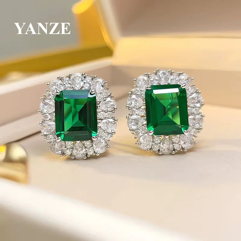 Emerald Cut High Carbon Diamond Silver Earrings