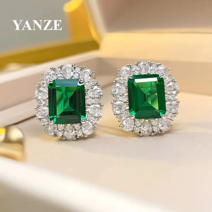Emerald Cut High Carbon Diamond Silver Earrings