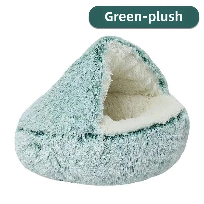 Winter Warm Plush Semi-Enclosed Cat Bedwarm cat bed, plush cat nest, winter pet bed, cat cave bed, puppy sleeping bed, enclosed pet bed, soft cat cushion, cozy pet house, pet accessories
