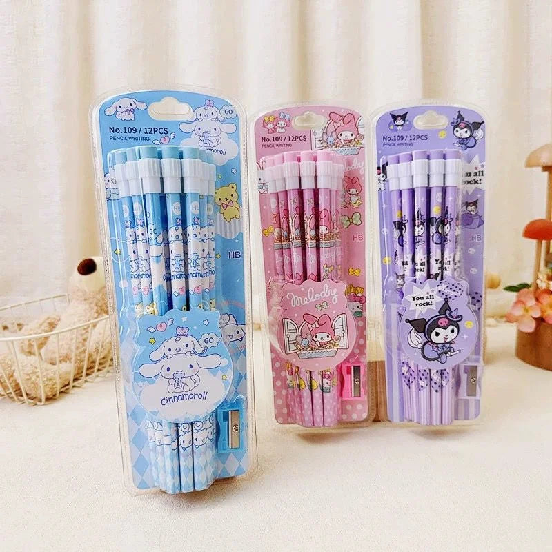 Sanrio Kuromi  12 Pencils & 1 Pencil Roller Stationery Box Set