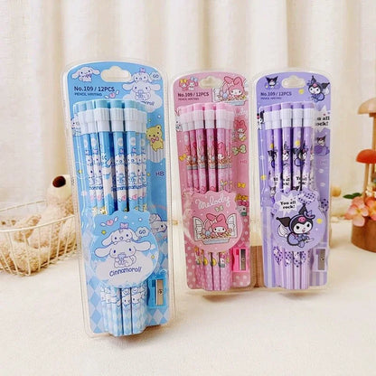 Sanrio Kuromi  12 Pencils & 1 Pencil Roller Stationery Box Set