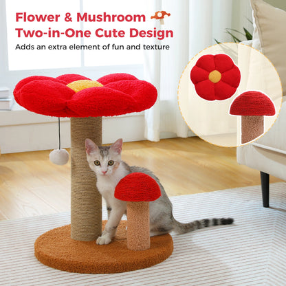Flower Cat Scratching Tree with Mushroom Scratcher & Plush Bed