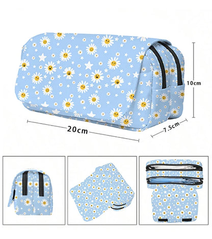 Daisy Print Double Layer Pencil Bag