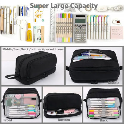 Large Capacity 4-Compartment Pencil Case Organizer