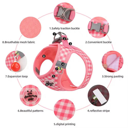 Checkered Reflective Pet Harness with Leash Set