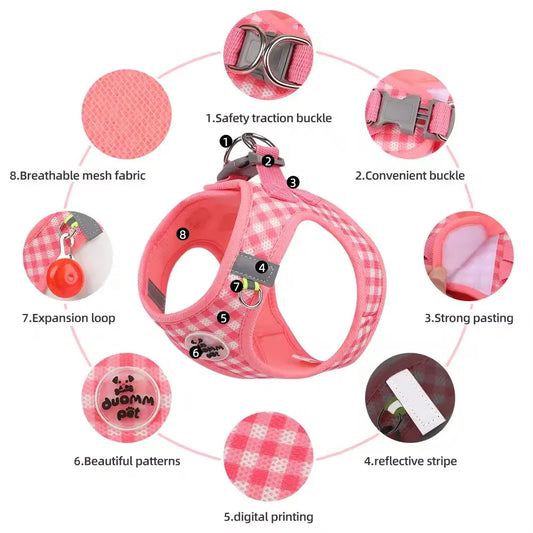 Checkered Reflective Pet Harness with Leash Set
