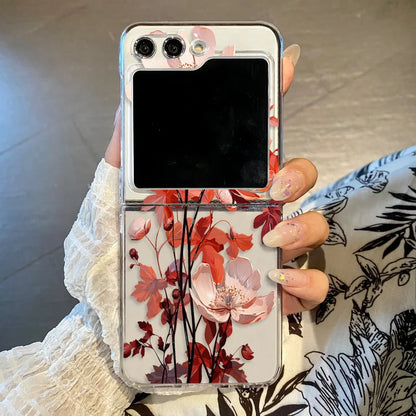 Purple Flower Phone Case For Samsung Galaxy Z Flip3 Flip4 Flip5 Flip6