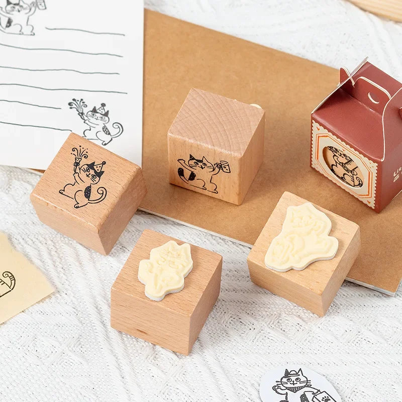 Cute Cat Wooden Decorative Stamp