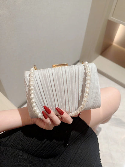 Pleated Design Satin Evening Clutch Bag