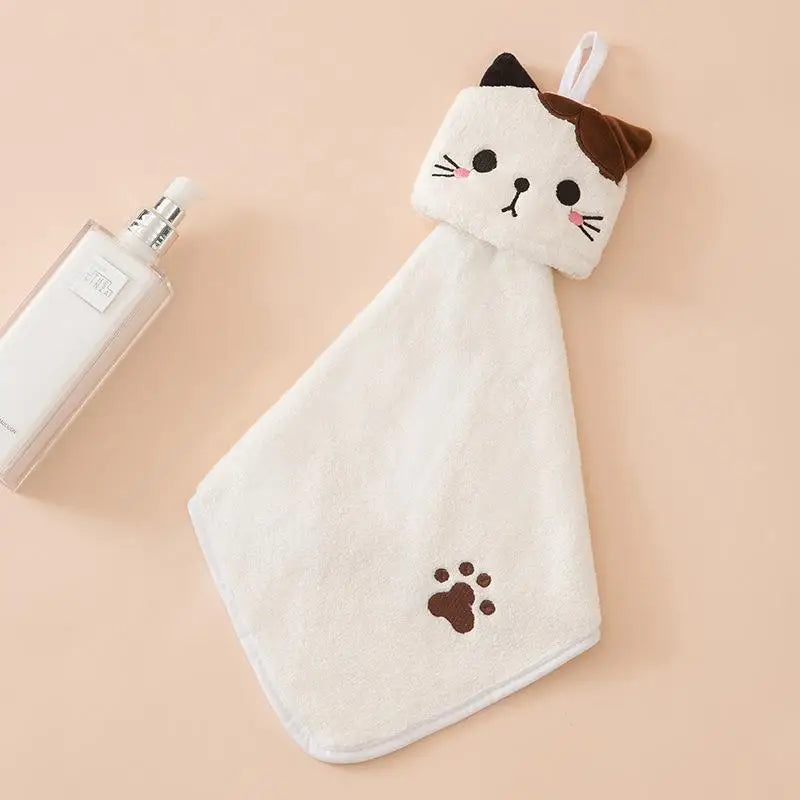 Cute Cat Coral Fleece Kitchen Hand Towel