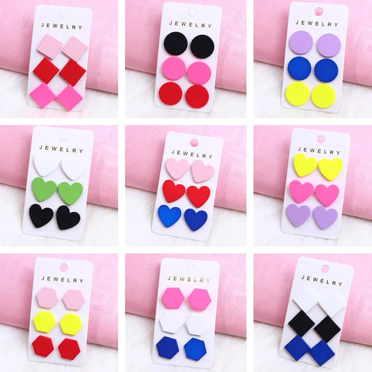 Acrylic Round Square Hexagonal Heart Stud Earrings