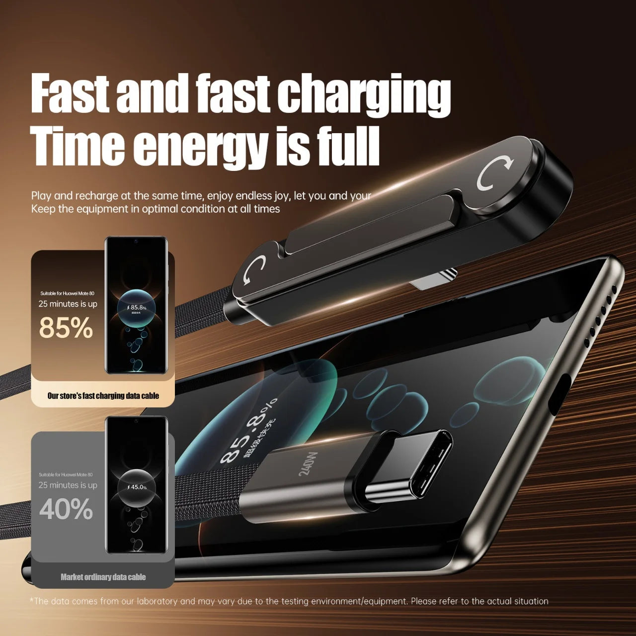 240W PD Fast Charging USB-C to USB-C Cable with Phone Stand