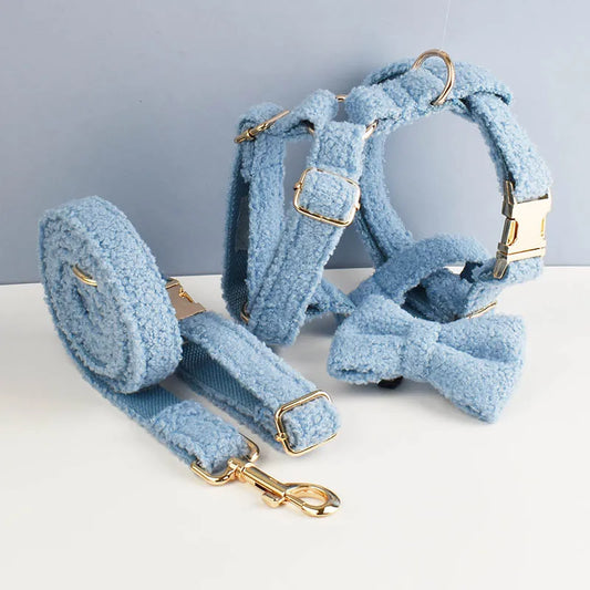 Personalized Teddy Velvet Dog Collar & Leash Set