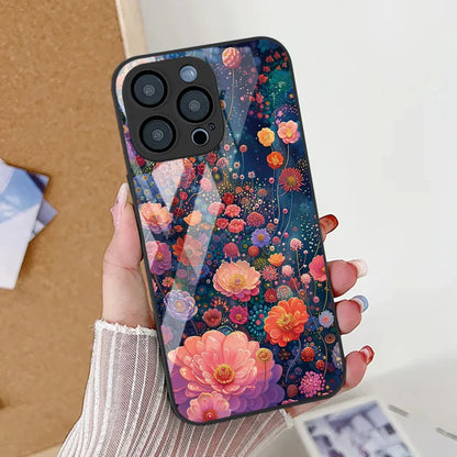 iPhone Case Floral Tempered Glass Red