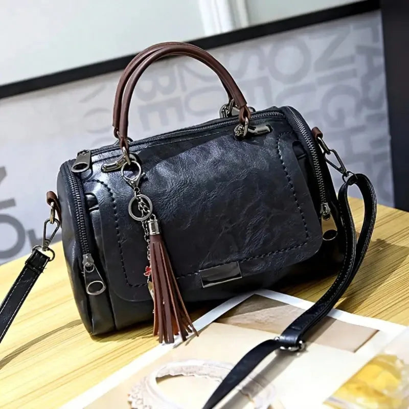 Vintage PU Leather Boston Handbag