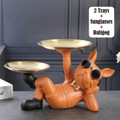Modern Bulldog Resin Storage Tray Statue