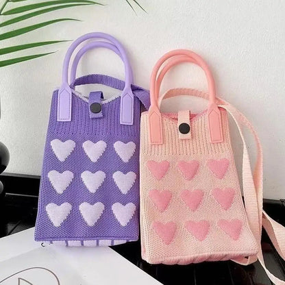 Knitted Heart Mini Crossbody Phone Bag