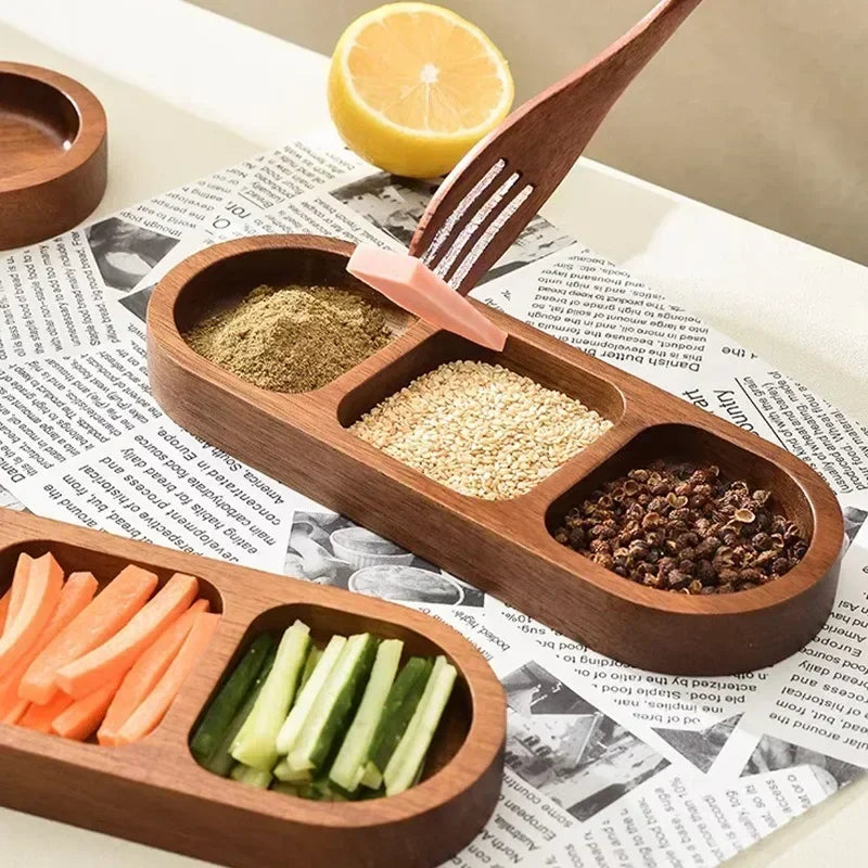 Solid Wood Divided Sauce Dish
