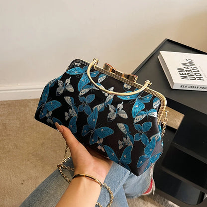 Vintage Embroidered Chain Clutch Handbag