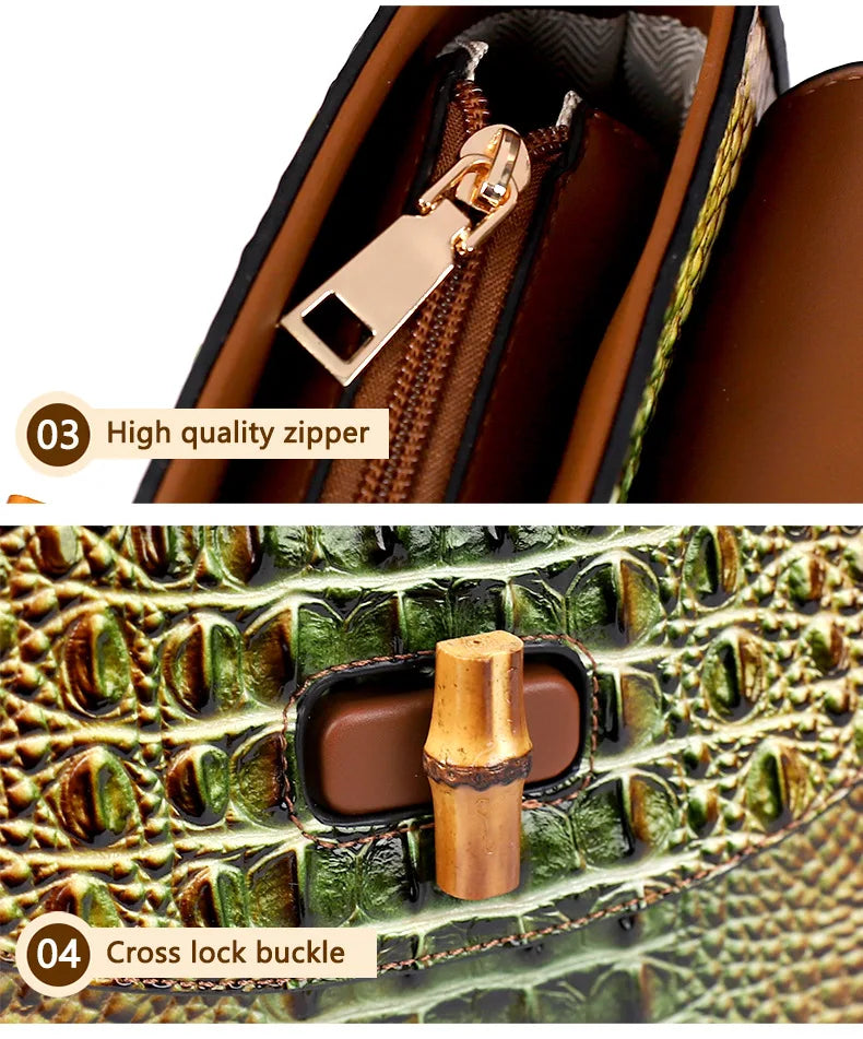 Crocodile Pattern Top Handle Handbag