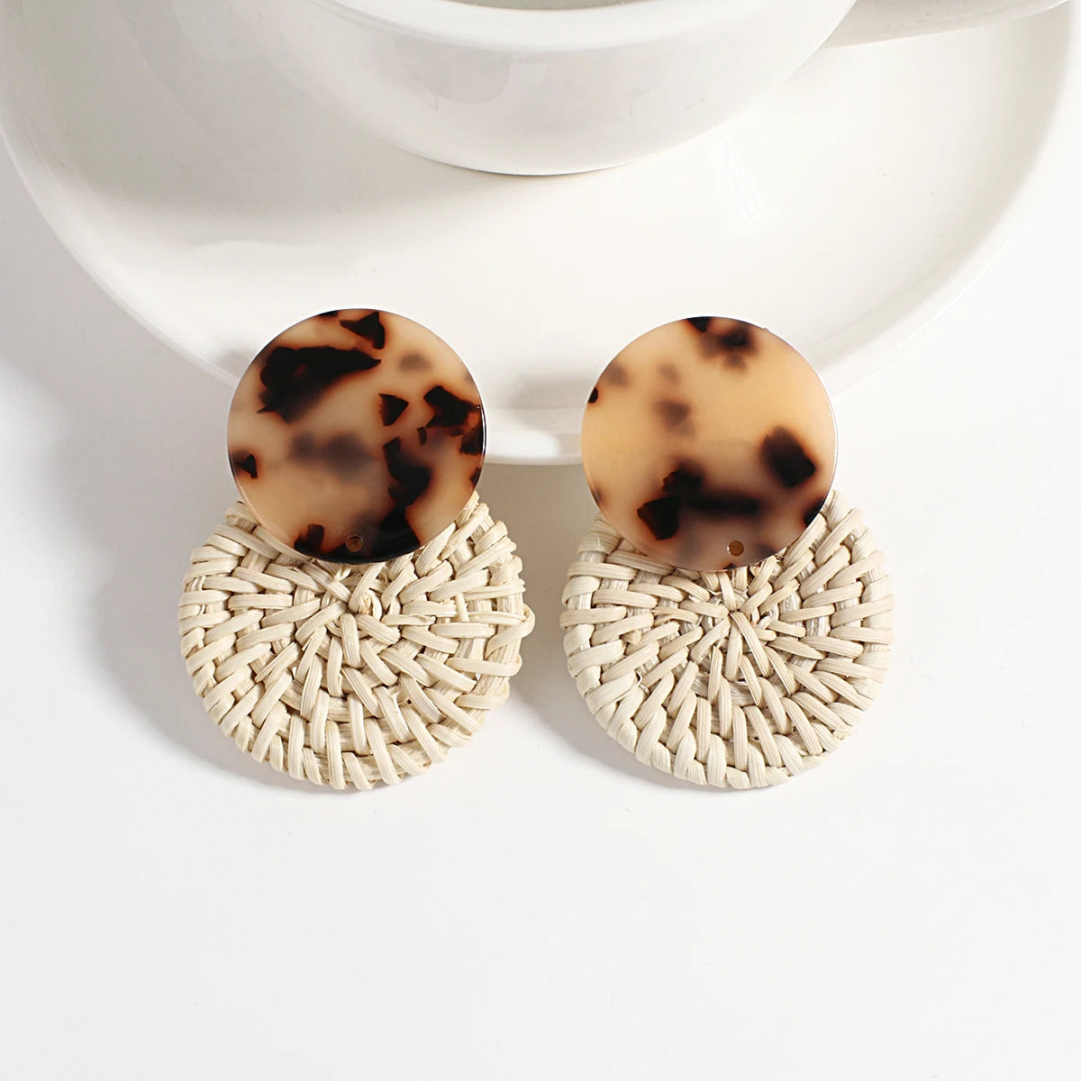 AENSOA Boho Handmade Geometric Wooden Drop Earrings