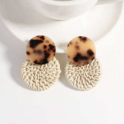 AENSOA Boho Handmade Geometric Wooden Drop Earrings