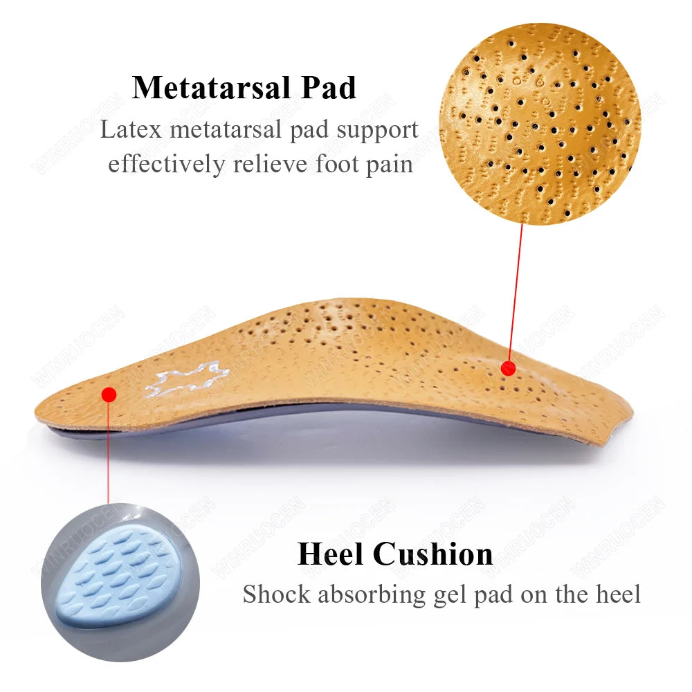 3/4 Leather Orthotic Arch Support Insoles